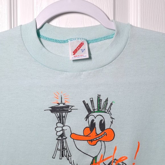 VINTAGE Seattle Fun Forest Duck USED Shirt (L, Single Stitch, Space Needle) - Picture 3 of 8